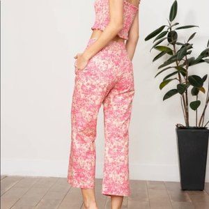 NWT LUCY PARIS Kinsey Pink & Tan Floral Print 100% Cotton Pants Size XS